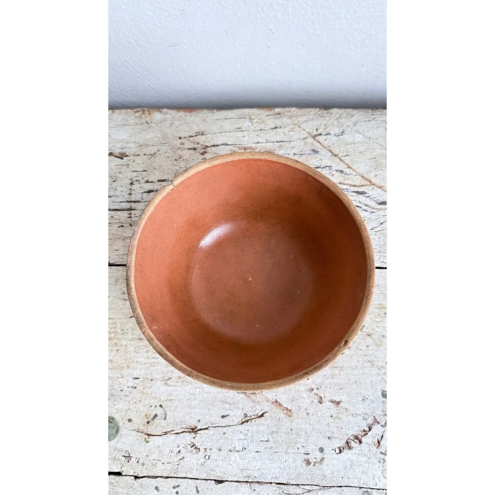Vintage Oven Ware #5 Terracotta Mixing Bowl USA Embossed Geometric 6